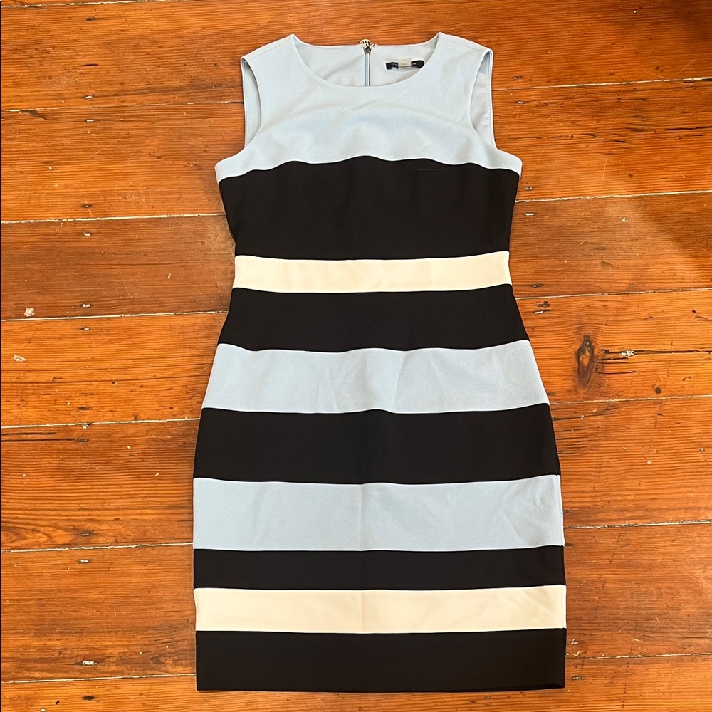 Tommy Hilfiger Black, White, and Light Blue Striped Midi Dress